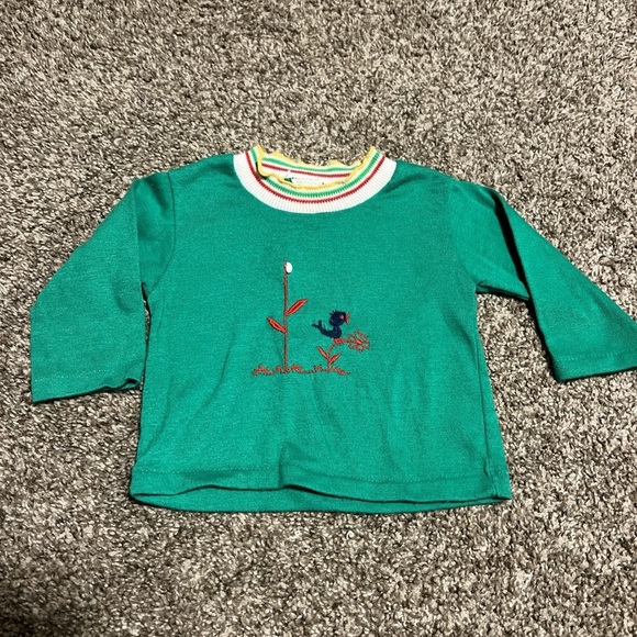 Vtg Green long sleeve embroidered shirt 12M - Picture 1 of 5